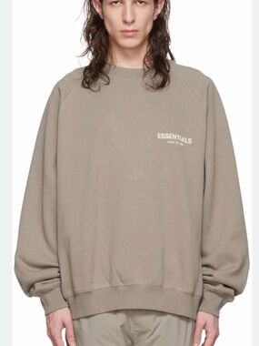ESSENTIALS Taupe Crewneck Sweatshirt with Chest Logo size xxs